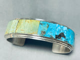 Awesome Native American Navajo Signed Inlay Pilot Mountain Royston Turquoise Silver Bracelet-Nativo Arts