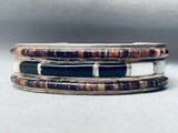 One Of The Most Unique Vintage Native American Navajo Heishi Inlay Sterling Silver Bracelet-Nativo Arts