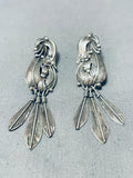 Exquisite Vintage Native American Navajo Sterling Silver Feathers Leaves Pendant Earrings-Nativo Arts