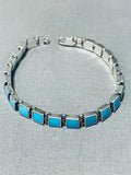 Rare Vintage Native American Navajo Sleeping Beauty Turquoise Square Cut Silver Link Bracelet-Nativo Arts