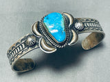 Signed Native American Navajo Old Kingman Turquoise Sterling Silver Bracelet-Nativo Arts