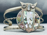 Best Vintage Southwest Sterling Silver Owl Shell Inlay Bracelet