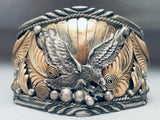 Huge Hand Tooled Vintage Native American Navajo Sterling Silver Eagle Bracelet Cuff-Nativo Arts