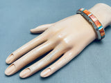 6.5 Inch Wrist Native American Navajo Orange Shell Sterling Silver Inlay Bracelet Cuff-Nativo Arts