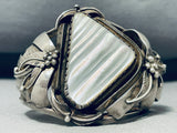 Signed Vintage Jemez Mother Of Pearl Sterling Silver Bracelet-Nativo Arts
