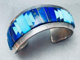6 Inch Wrist Vintage Native American Navajo Turquoise Lapis Sterling Silver Bracelet-Nativo Arts