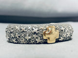 Amazing Vintage Native American Navajo Sterling Silver And 14k Gold Bracelet Signed Carol Henry-Nativo Arts