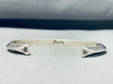 Impressive Vintage Laguna Native American Zuni Signed Sterling Silver Handstamped Cuff-Nativo Arts
