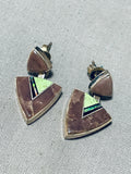 Signed Vintage Native American Navajo Gaspeite Synthetic Opal Sterling Silver Earrings-Nativo Arts