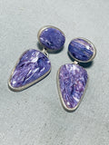 The Best Vintage Native American Navajo Charoite Sterling Silver Signed Earrings-Nativo Arts