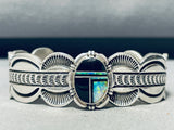 Heavy Thick Vintage Native American Navajo Opal Sterling Silver Inlay Bracelet-Nativo Arts