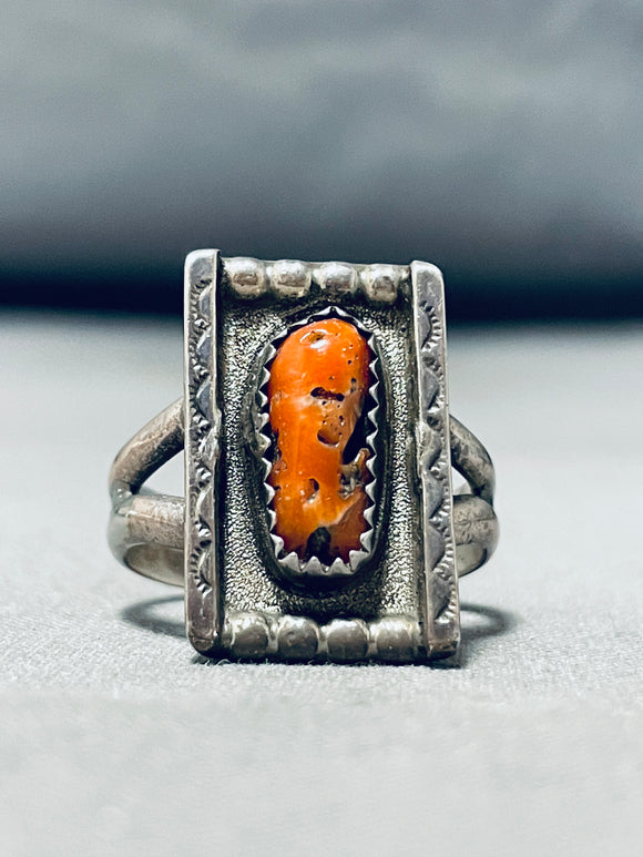 Noteworthy Vintage Native American Navajo Coral Sterling Silver Ring-Nativo Arts