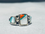 Charming Vintage Native American Navajo Mother Of Pearl Sterling Silver Band Ring-Nativo Arts