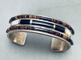 6.5 Inch Wrist Vintage Navajo Heishi Sterling Silver Inlay Bracelet-Nativo Arts