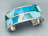 Joe Kayenta 7 Inch Wrist Vintage Native American Navajo Turquoise Inlay Sterling Silver Bracelet-Nativo Arts