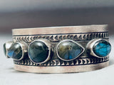 Rare Blue Stones Navajo Intricate Stamp Sterling Silver Bracelet-Nativo Arts