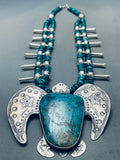 Massive Turtle Native American Navajo Turquoise Sterling Silver Squash Blossom Necklace-Nativo Arts