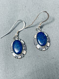 Amazing Vintage Native American Navajo Midnight Lapis Sterling Silver Channeled Earrings