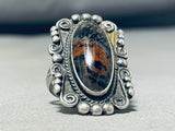 Elegant Vintage Native American Navajo Petrified Wood Sterling Silver Ring-Nativo Arts