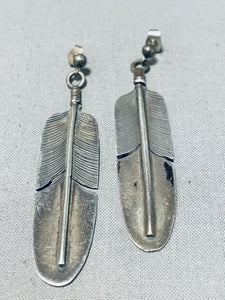 Best Vintage Native American Navajo Signed Sterling Silver Large Feather Earrings