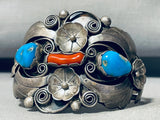 Happy Flowers!! Vintage Native American Navajo Turquoise Sterling Silver Bracelet-Nativo Arts