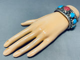 Majestic Vintage Native American Navajo Rhodolyte 5 Blue Gem Turquoise Sterling Silver Cuff-Nativo Arts
