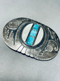 One Of The Coolest Vintage Native American Navajo Turquoise Inlay Sterling Silver Buckle-Nativo Arts