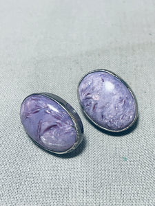 Breathtaking Native American Navajo Charoite Sterling Silver Earrings-Nativo Arts