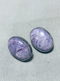 Breathtaking Native American Navajo Charoite Sterling Silver Earrings-Nativo Arts