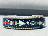 6.5 Inch Wrist Native American Navajo Intricate Inlay Turquoise Sterling Silver Bracelet-Nativo Arts