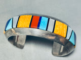 6.5 Inch Wrist Vintage Native American Navajo Turquoise Inlay Sterling Silver Bracelet Cuff-Nativo Arts