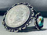 Museum Quality Vintage Native American Navajo Sterling Silver Turquoise Coin Bracelet-Nativo Arts