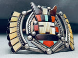 Museum Quality Vintage Native American Zuni Turquoise Kachina Sterling Silver Bracelet-Nativo Arts