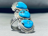 Monumental Native American Navajo 3 Kingman Turquoise Sterling Silver Massive Ring-Nativo Arts