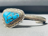 Thick Cuff Vintage Native American Navajo Protruding Turquoise Sterling Silver Bracelet-Nativo Arts