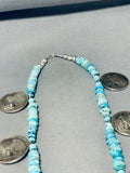 Mind-blowing Navajo/ Sioux Turquoise & Usa Coin Sterling Silver Necklace