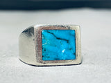 Noteworthy Vintage Native American Navajo Blue Diamond Turquoise Sterling Silver Ring-Nativo Arts