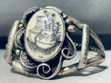 Hand Carved Pottery!!! Vintage Native American Navajo Sterling Silver Bracelet Old-Nativo Arts