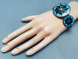One Of Best Vintage Native American Zuni Turquoise Brown Shell Inlayb Sterling Silver Bracelet-Nativo Arts