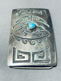 Symbolic Vintage Native American Navajo Turquoise Sterling Silver Inlay Buckle-Nativo Arts