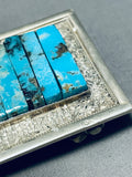 Native American Sparkling Vintage Zuni Pilot Mountain Turquoise Sterling Silver Buckle-Nativo Arts