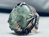 Very Rare 37 Grams Vintage Southwest Sterling Silver Prehnite Ring-Nativo Arts