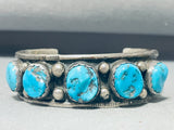 Signed Vintage Native American Navajo Blue Turquoise Row Sterling Silver Bracelet-Nativo Arts