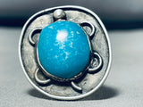 Whimsical Vintage Native American Navajo Pilot Mountain Turquoise Sterling Silver Ring-Nativo Arts