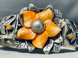 Fab And Gorgy! Vintage Hand Carved Flower Sterling Silver Clasp Bracelet-Nativo Arts