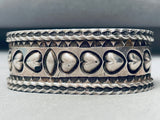 Hand Tooled Vintage Native American Navajo Heart Sterling Silver Bracelet Heavy-Nativo Arts