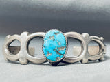 Rare Vintage Native American Navajo Sky Blue Turquoise Sterling Silver Window Rock Bracelet