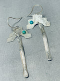 Native American Important Ojibway Royston Turquoise Sterling Silver Earrings-Nativo Arts