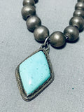 Rare Vintage Native American Navajo Green Turquoise Sterling Silver Necklace-Nativo Arts