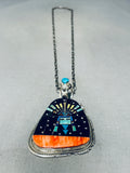 Outspace Vintage Native American Navajo Turquoise Inlay Sterling Silver Kachina Necklace-Nativo Arts